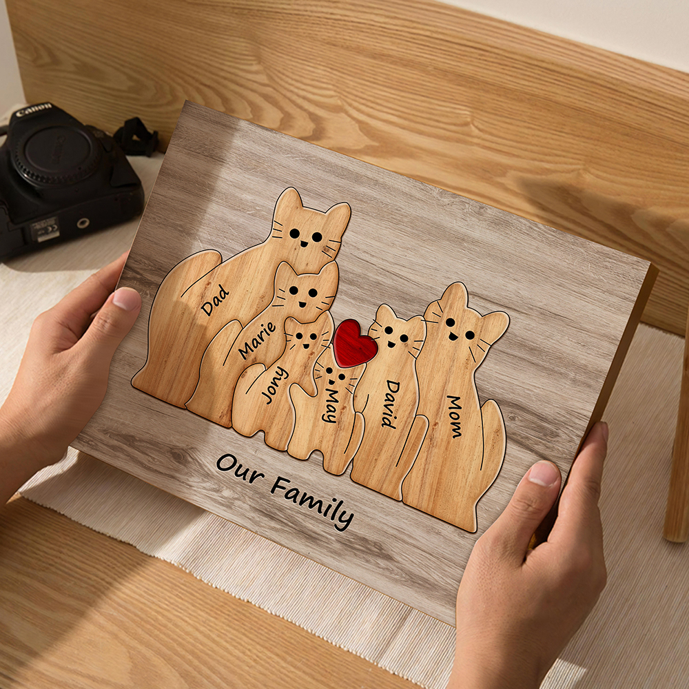 Custom Animal Puzzle Family Cat Personalized Print Gift for Mom, Grandma