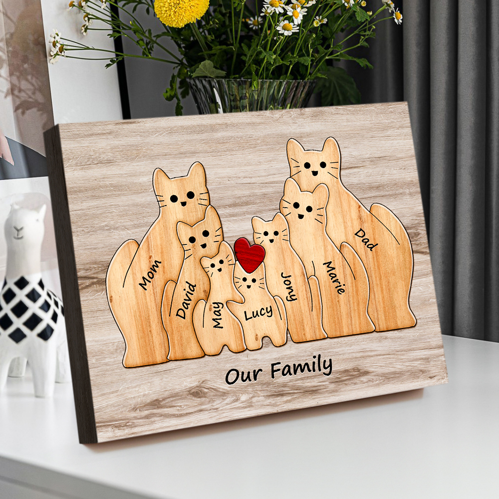 Custom Animal Puzzle Family Cat Personalized Print Gift for Mom, Grandma