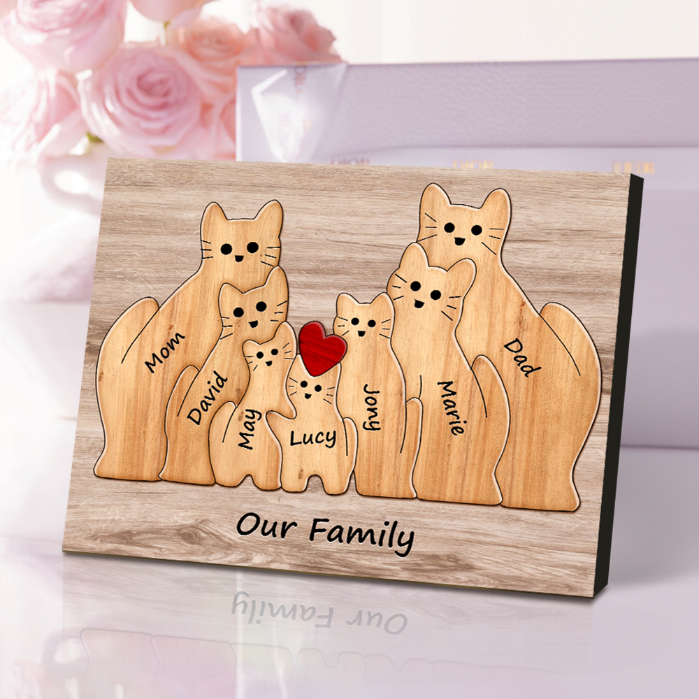 Custom Animal Puzzle Family Cat Personalized Print Gift for Mom, Grandma