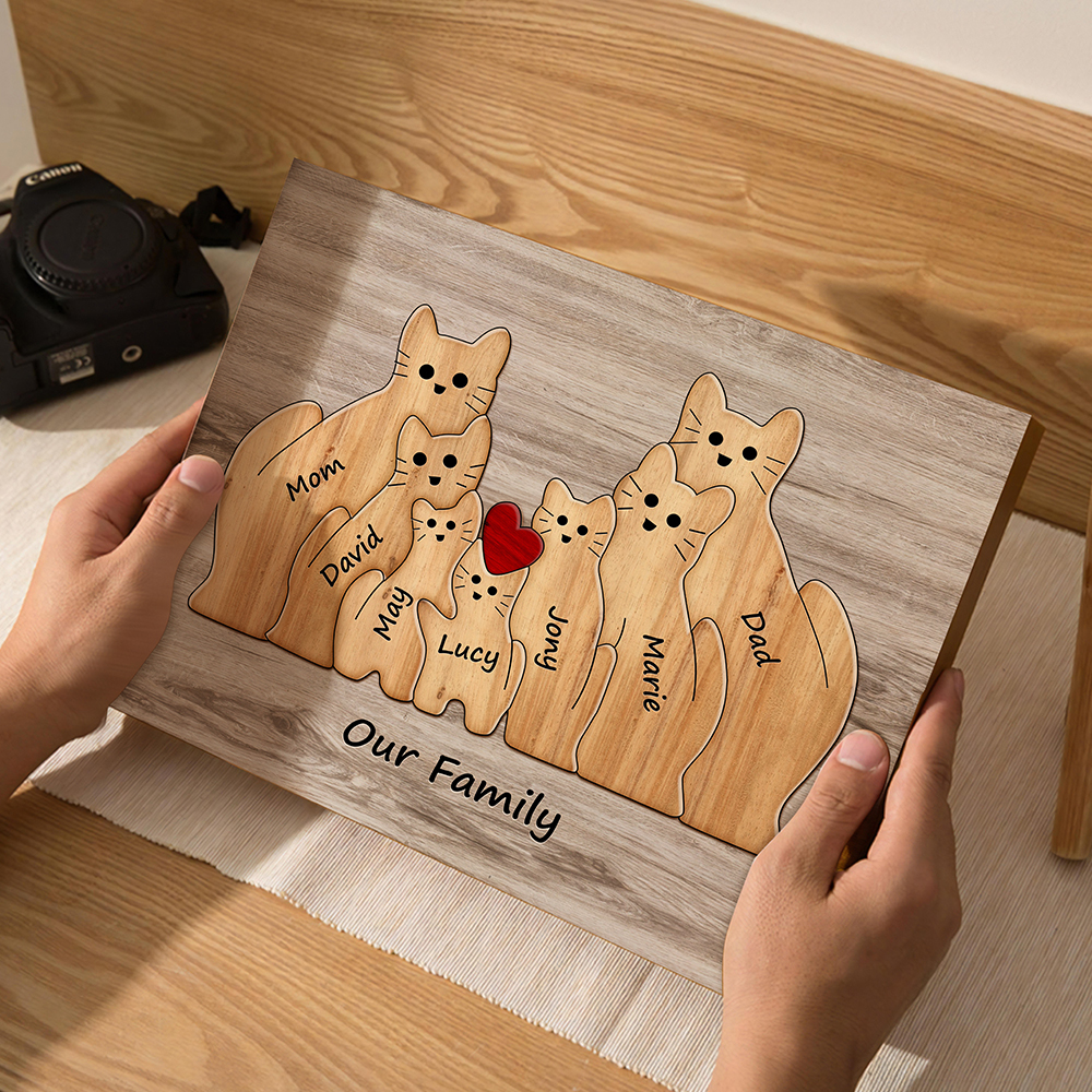 Custom Animal Puzzle Family Cat Personalized Print Gift for Mom, Grandma