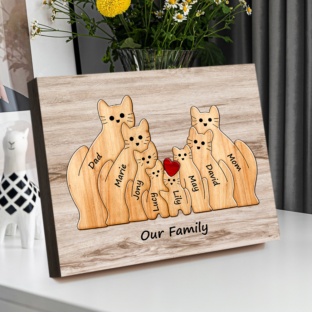 Custom Animal Puzzle Family Cat Personalized Print Gift for Mom, Grandma