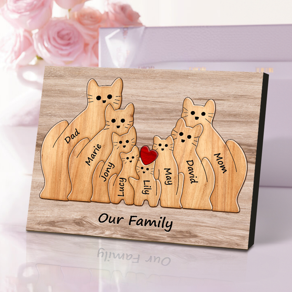 Custom Animal Puzzle Family Cat Personalized Print Gift for Mom, Grandma
