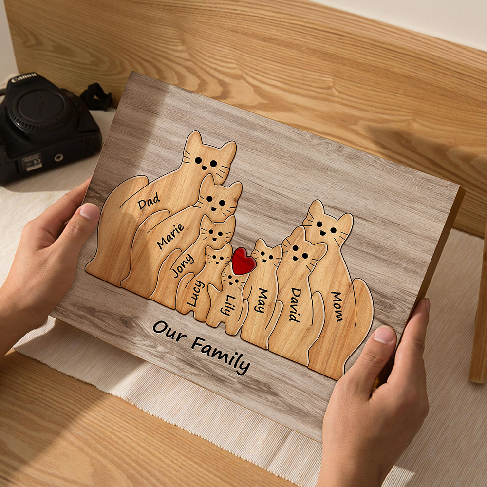 Custom Animal Puzzle Family Cat Personalized Print Gift for Mom, Grandma