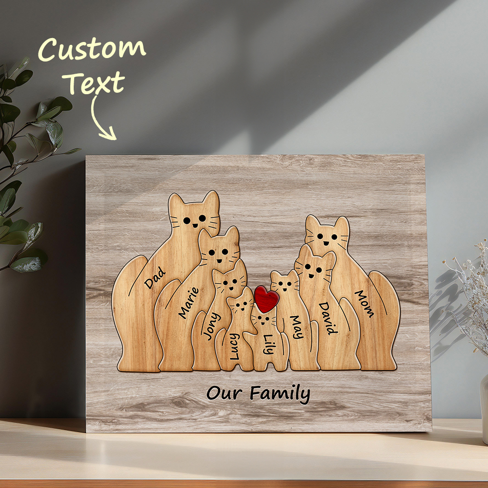Custom Animal Puzzle Family Cat Personalized Print Gift for Mom, Grandma
