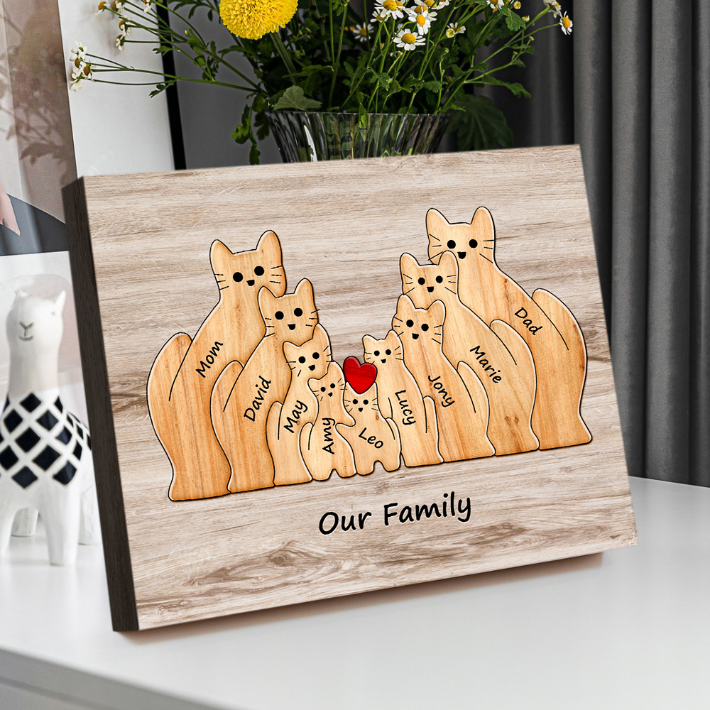 Custom Animal Puzzle Family Cat Personalized Print Gift for Mom, Grandma
