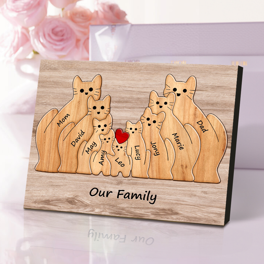 Custom Animal Puzzle Family Cat Personalized Print Gift for Mom, Grandma