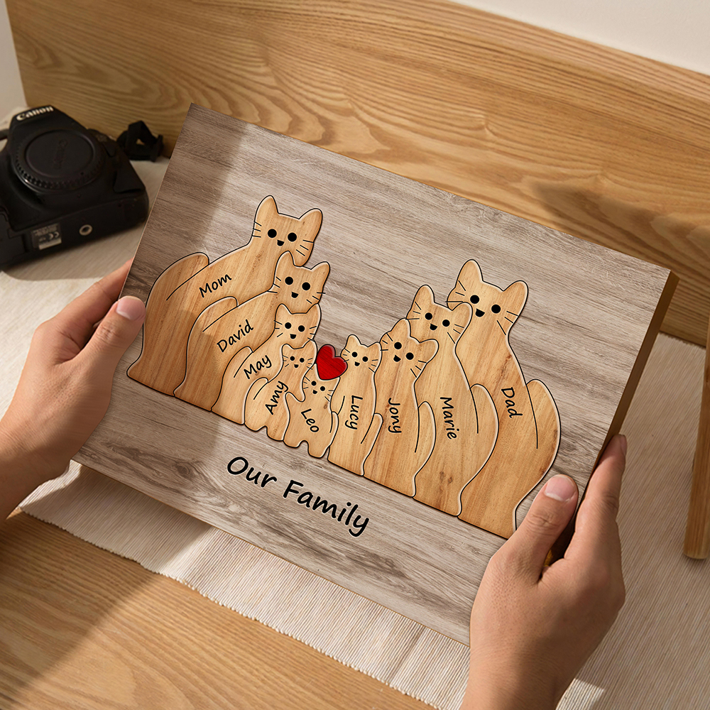 Custom Animal Puzzle Family Cat Personalized Print Gift for Mom, Grandma