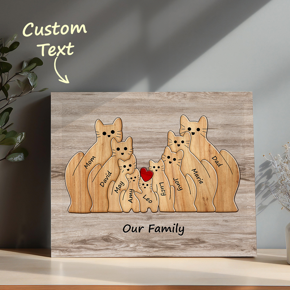 Custom Animal Puzzle Family Cat Personalized Print Gift for Mom, Grandma