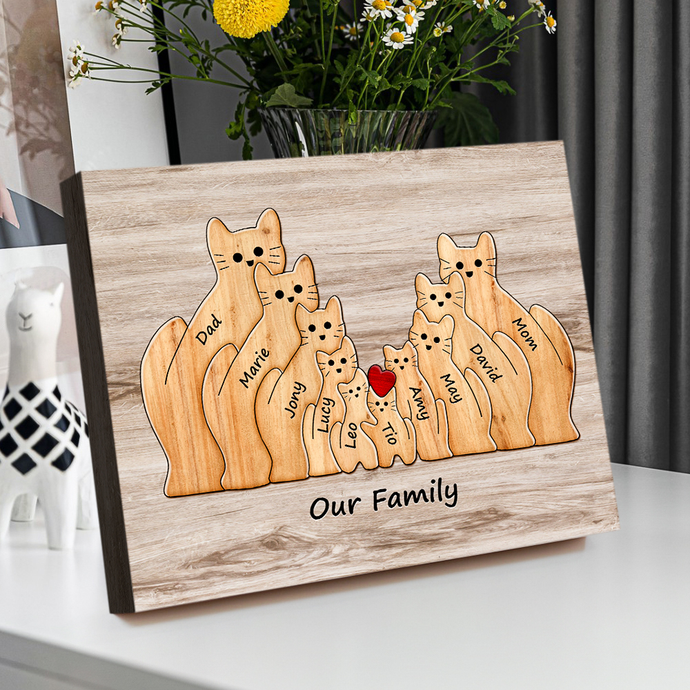 Custom Animal Puzzle Family Cat Personalized Print Gift for Mom, Grandma