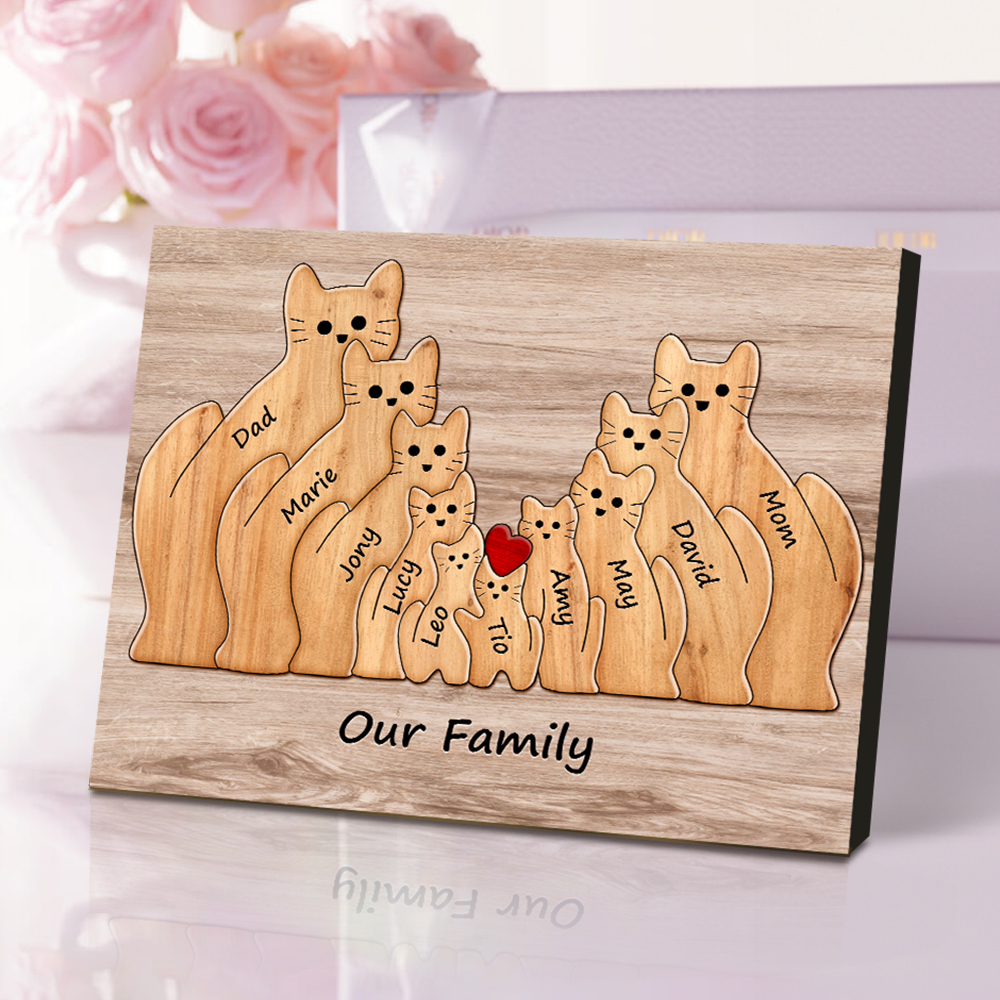 Custom Animal Puzzle Family Cat Personalized Print Gift for Mom, Grandma