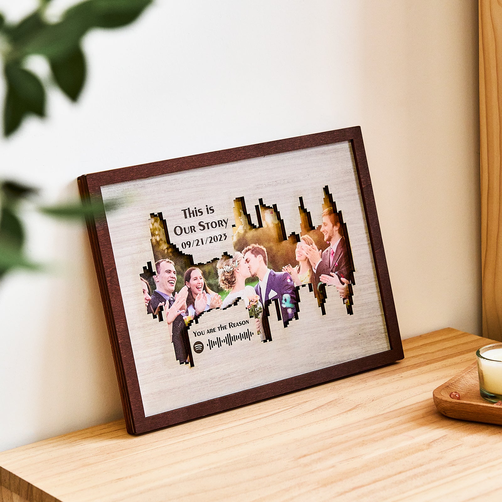 Personalized Photo Spotify Code Music Sound Wave Shaped Photo Frame with Custom Date and Text -