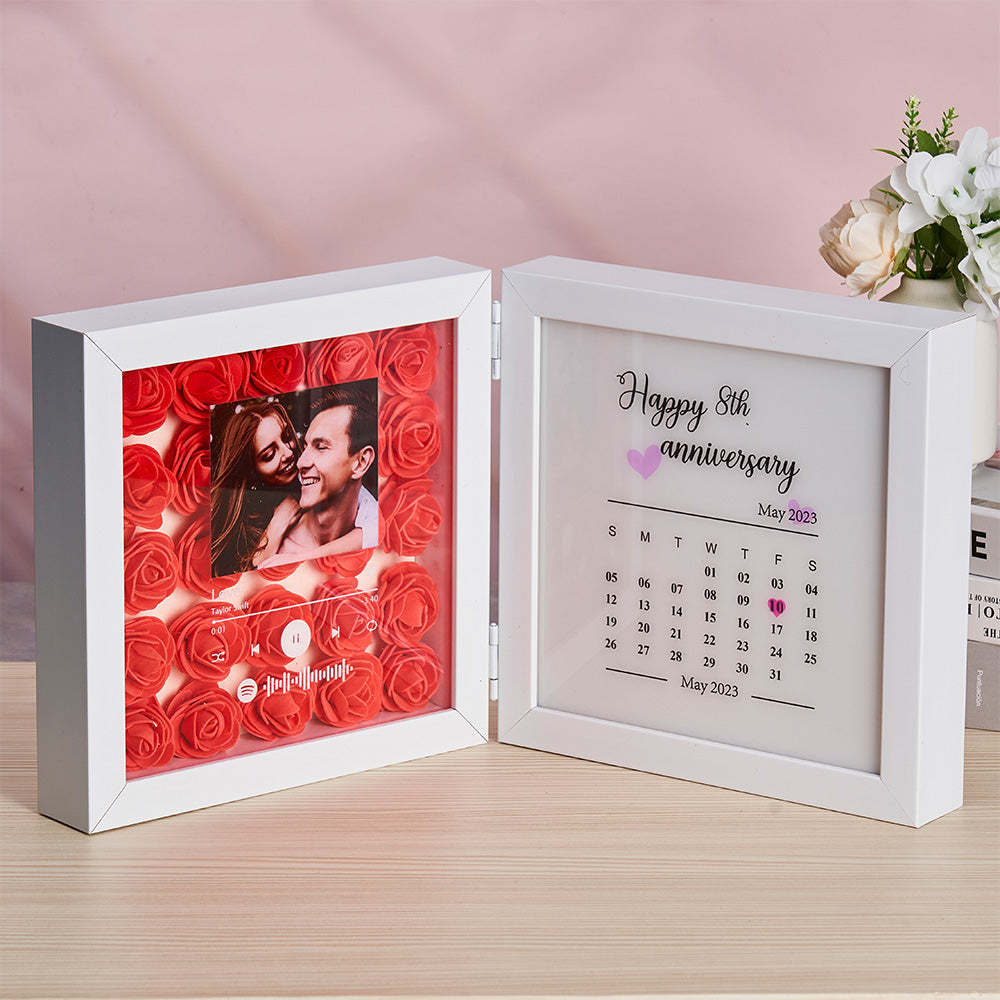 Personalized Photo Rose Flower Foldable Frame Custom Music Code Anniversary Gift for Couple -