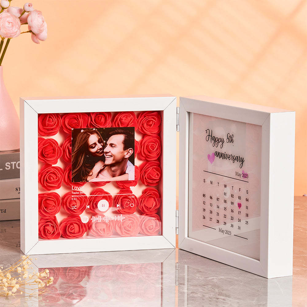 Personalized Photo Rose Flower Foldable Frame Custom Music Code Anniversary Gift for Couple -