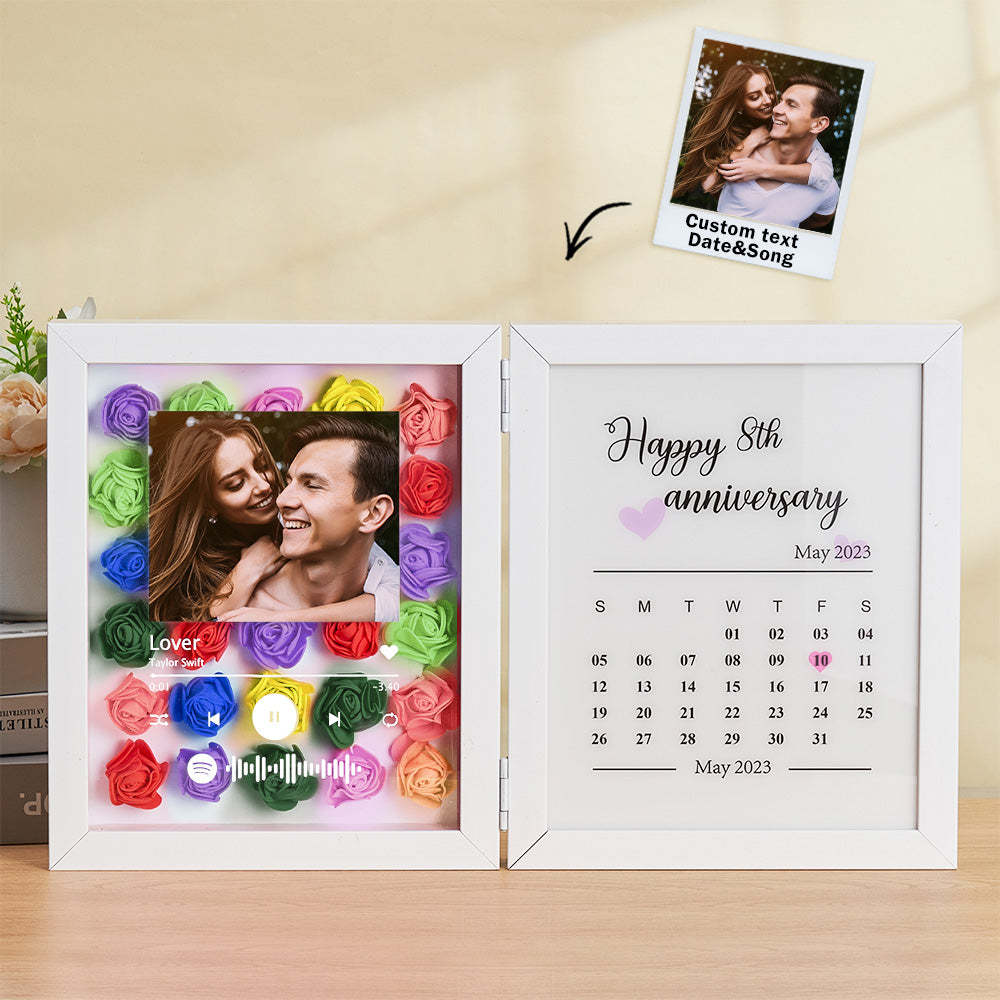 Personalized Photo Rose Flower Foldable Frame Custom Music Code Anniversary Gift for Couple -