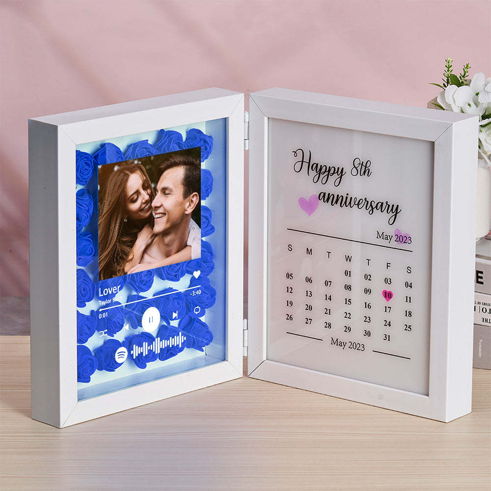 Personalized Photo Rose Flower Foldable Frame Custom Music Code Anniversary Gift for Couple -