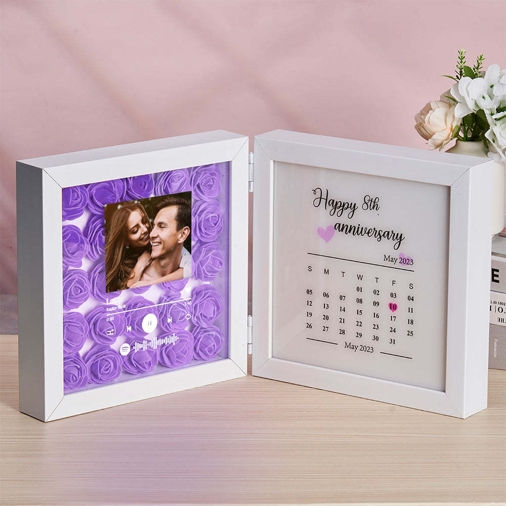 Personalized Photo Rose Flower Foldable Frame Custom Music Code Anniversary Gift for Couple -