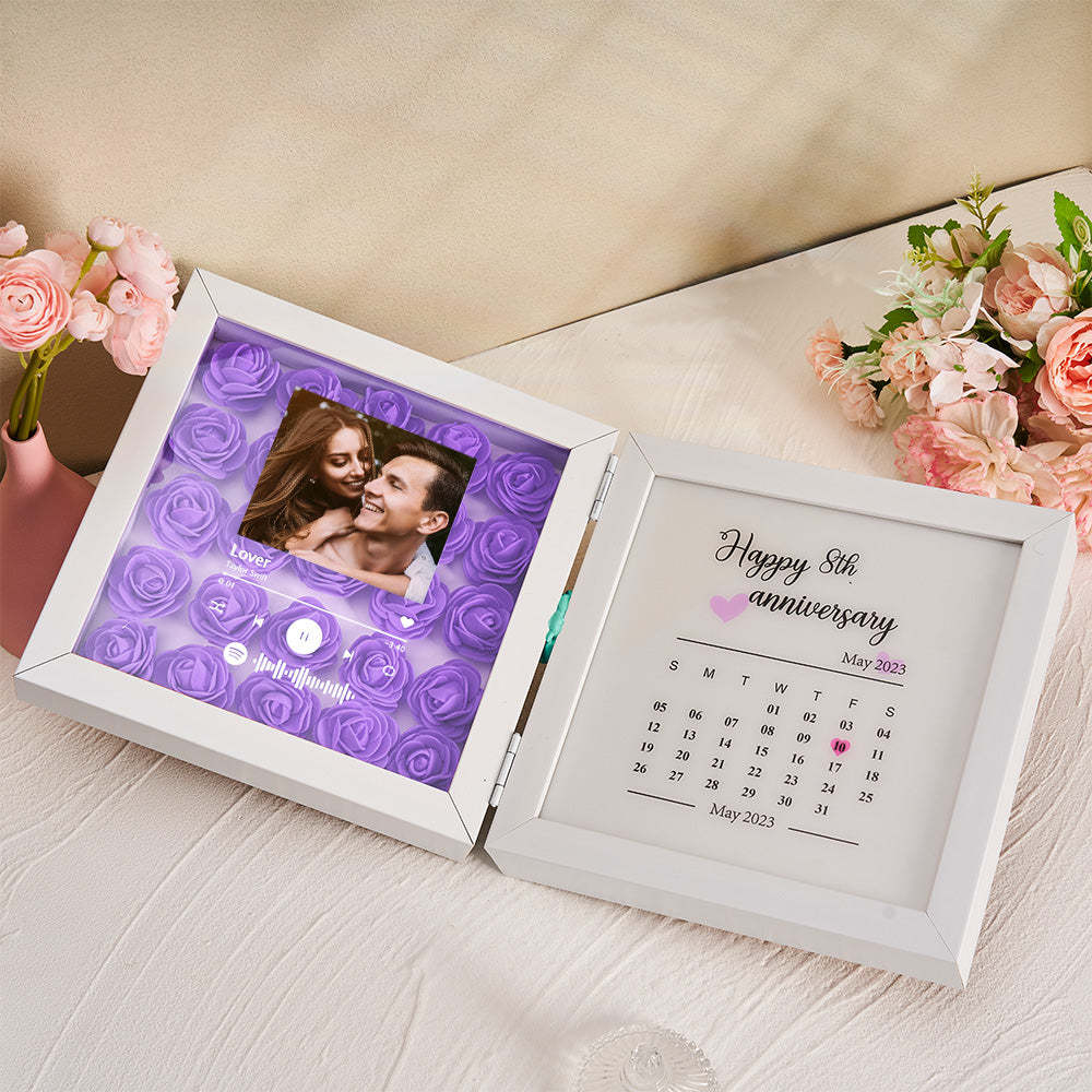 Personalized Photo Rose Flower Foldable Frame Custom Music Code Anniversary Gift for Couple -