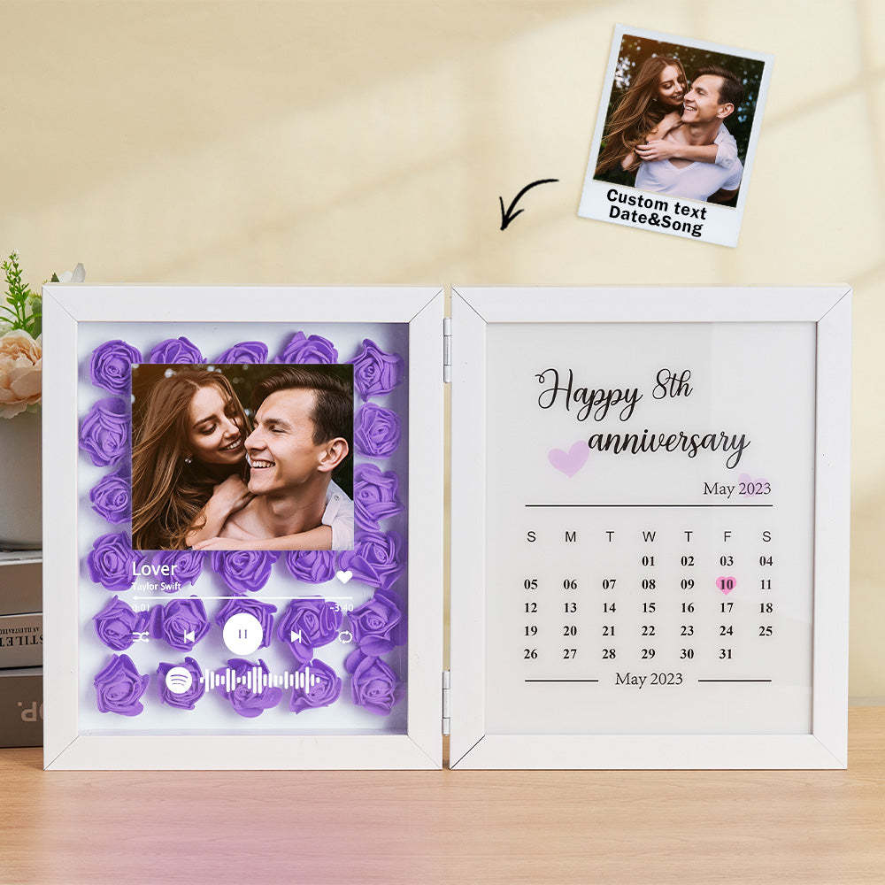 Personalized Photo Rose Flower Foldable Frame Custom Music Code Anniversary Gift for Couple -
