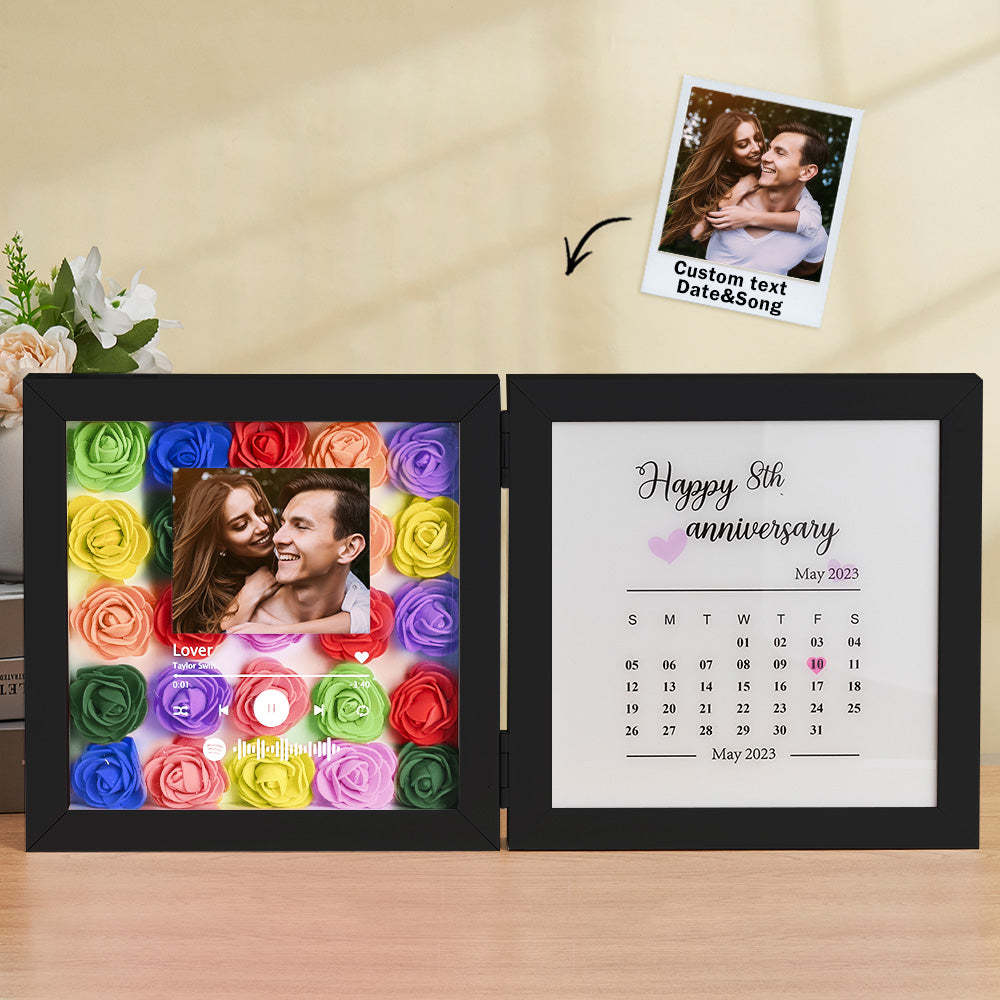Personalized Photo Rose Flower Foldable Frame Custom Music Code Anniversary Gift for Couple -
