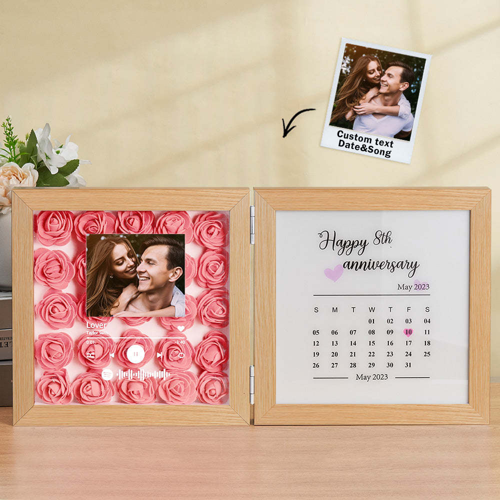 Personalized Photo Rose Flower Foldable Frame Custom Music Code Anniversary Gift for Couple -