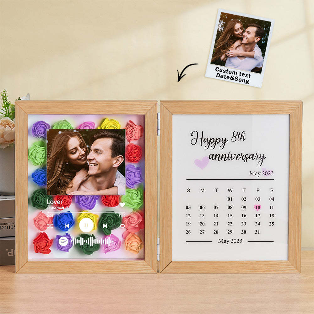 Personalized Photo Rose Flower Foldable Frame Custom Music Code Anniversary Gift for Couple -