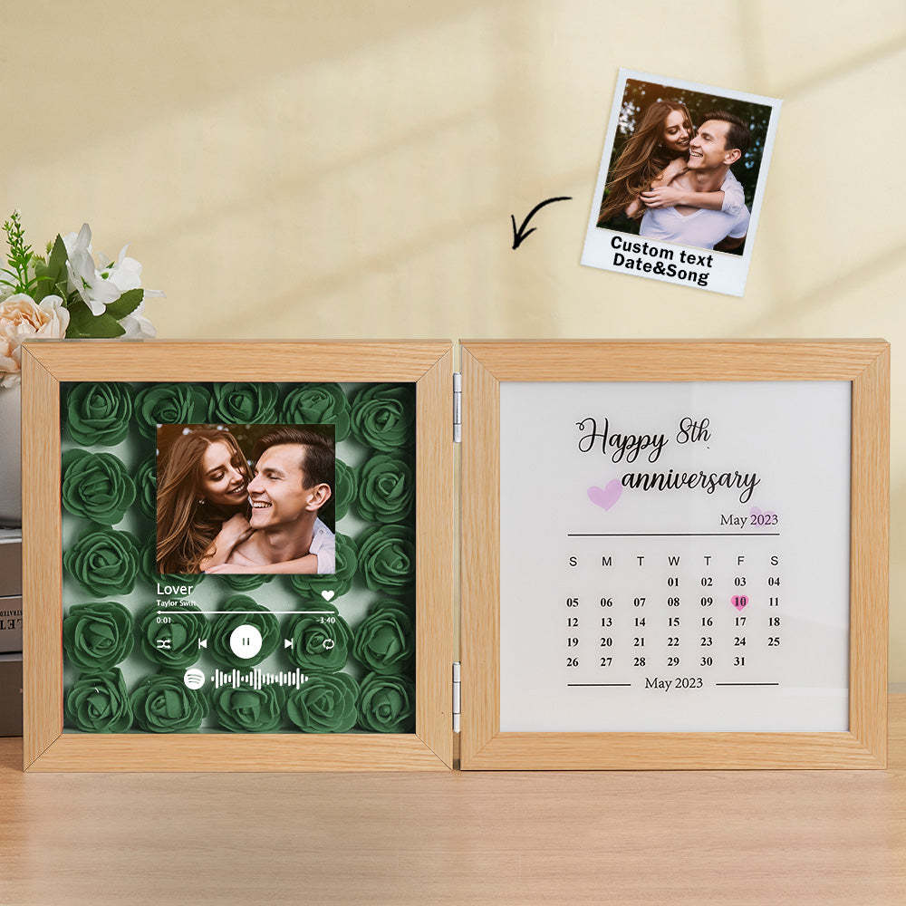 Personalized Photo Rose Flower Foldable Frame Custom Music Code Anniversary Gift for Couple -
