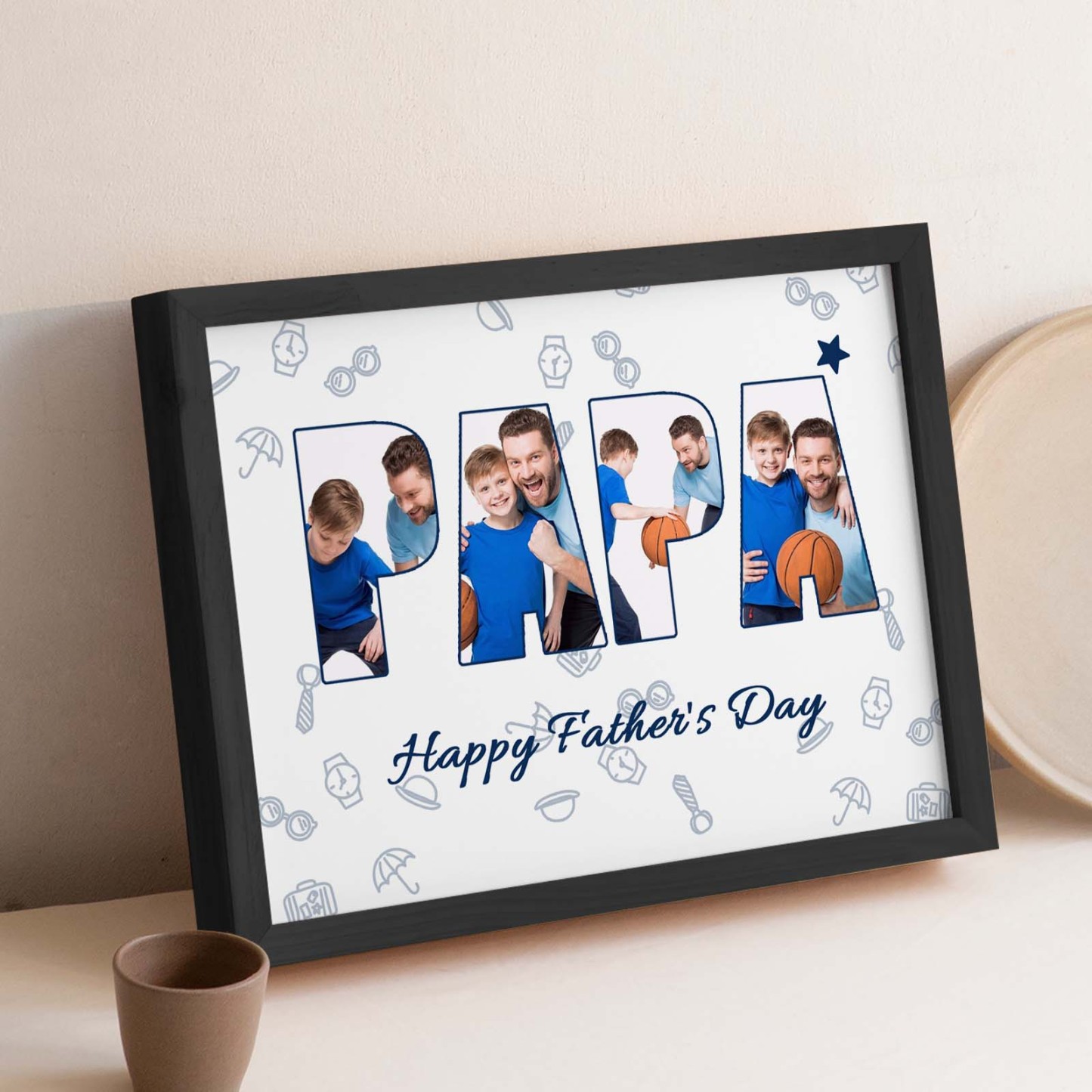 Custom Photo Papa Wooden Frame Personalized Text Gift for Father -