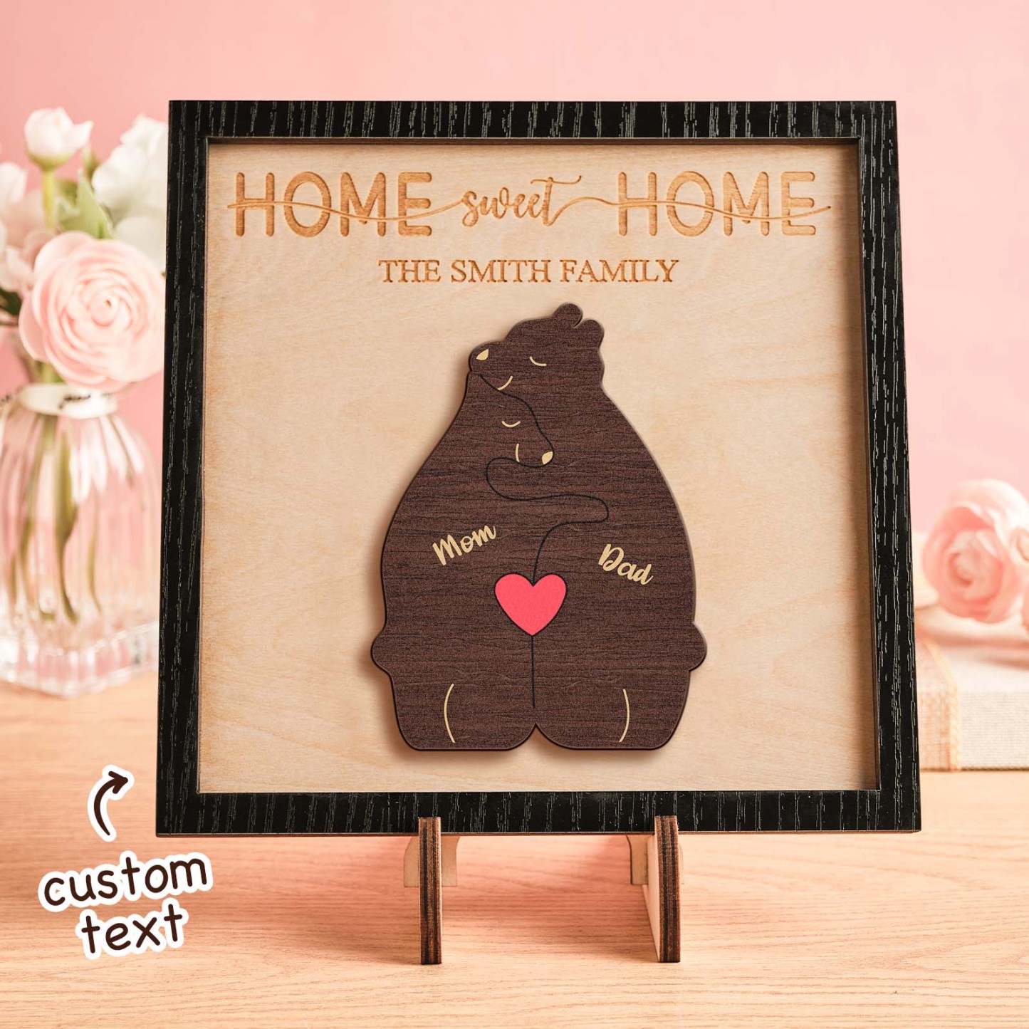 Custom Name Bear Family Puzzle Wooden Frame Personalized Wooden Home Decorations Motther's Day Gift -