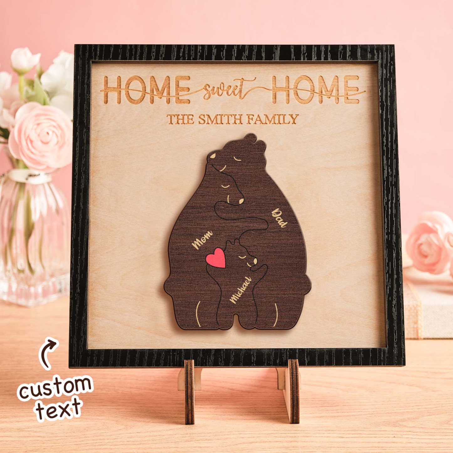 Custom Name Bear Family Puzzle Wooden Frame Personalized Wooden Home Decorations Motther's Day Gift -