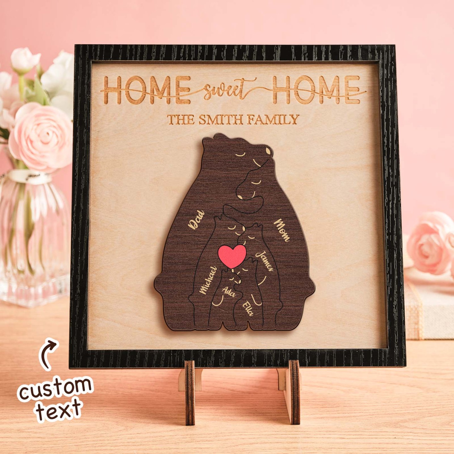 Custom Name Bear Family Puzzle Wooden Frame Personalized Wooden Home Decorations Motther's Day Gift -