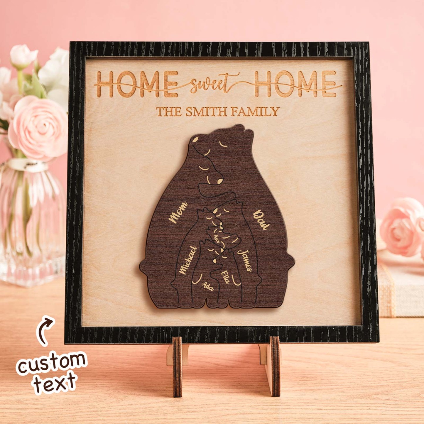 Custom Name Bear Family Puzzle Wooden Frame Personalized Wooden Home Decorations Motther's Day Gift -