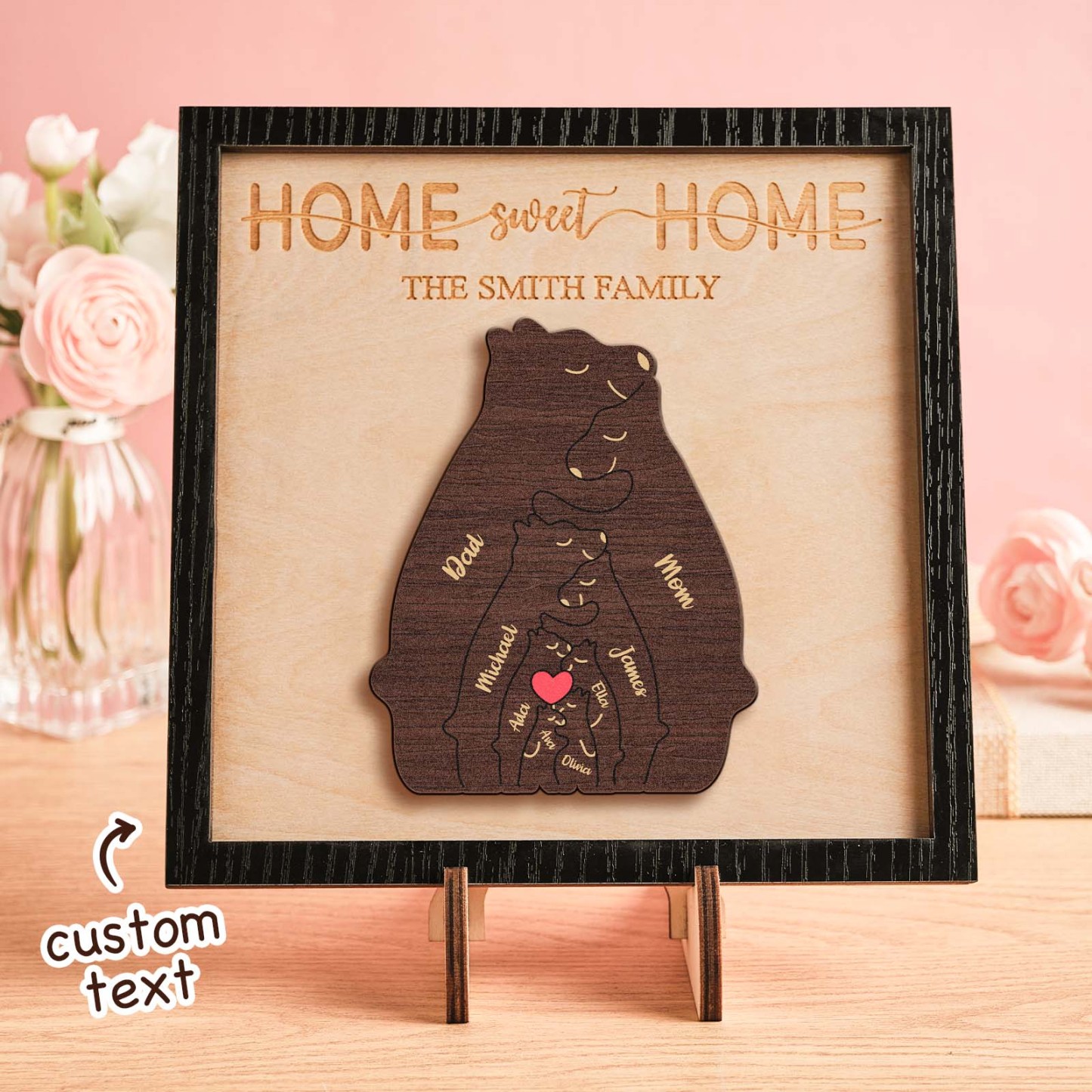 Custom Name Bear Family Puzzle Wooden Frame Personalized Wooden Home Decorations Motther's Day Gift -
