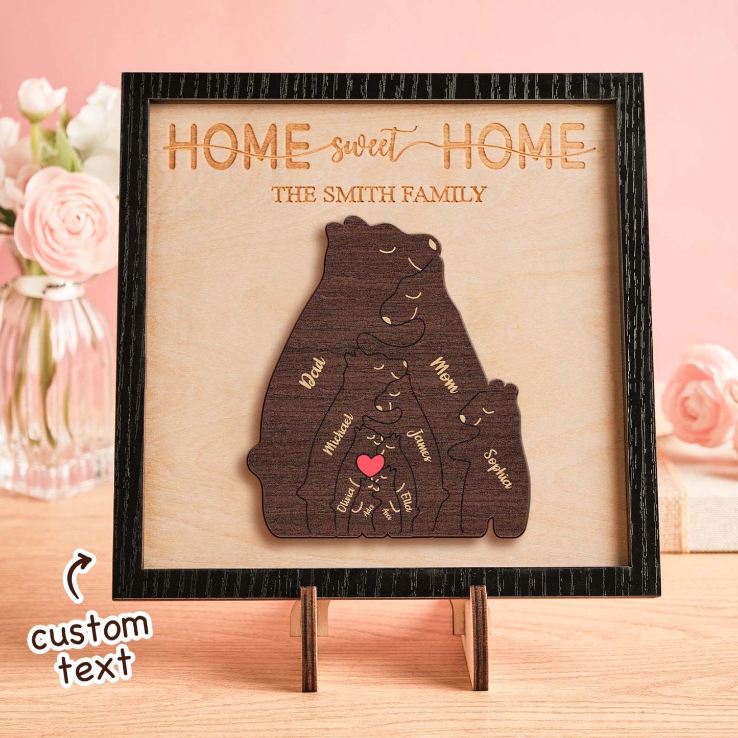 Custom Name Bear Family Puzzle Wooden Frame Personalized Wooden Home Decorations Motther's Day Gift -