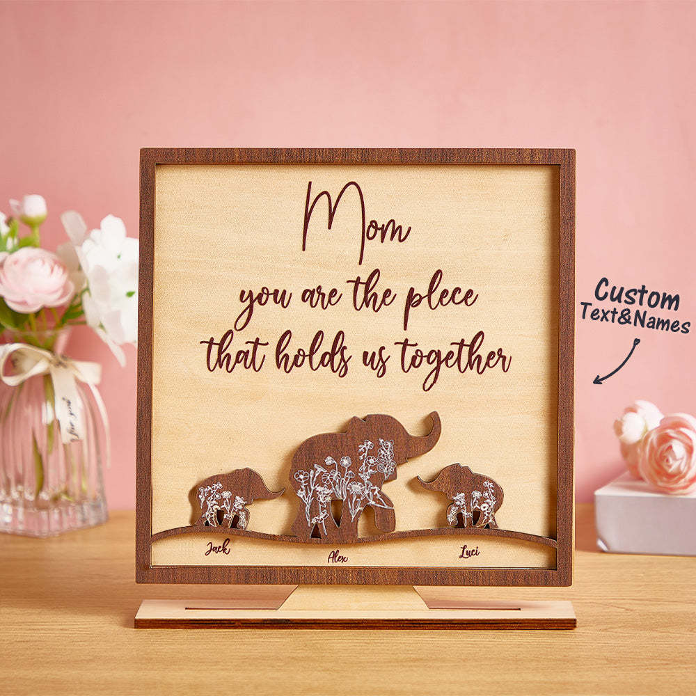 Custom Mama and Baby Elephants Wooden Sign Personalized Wooden Home Decorations Motther's Day Gift -