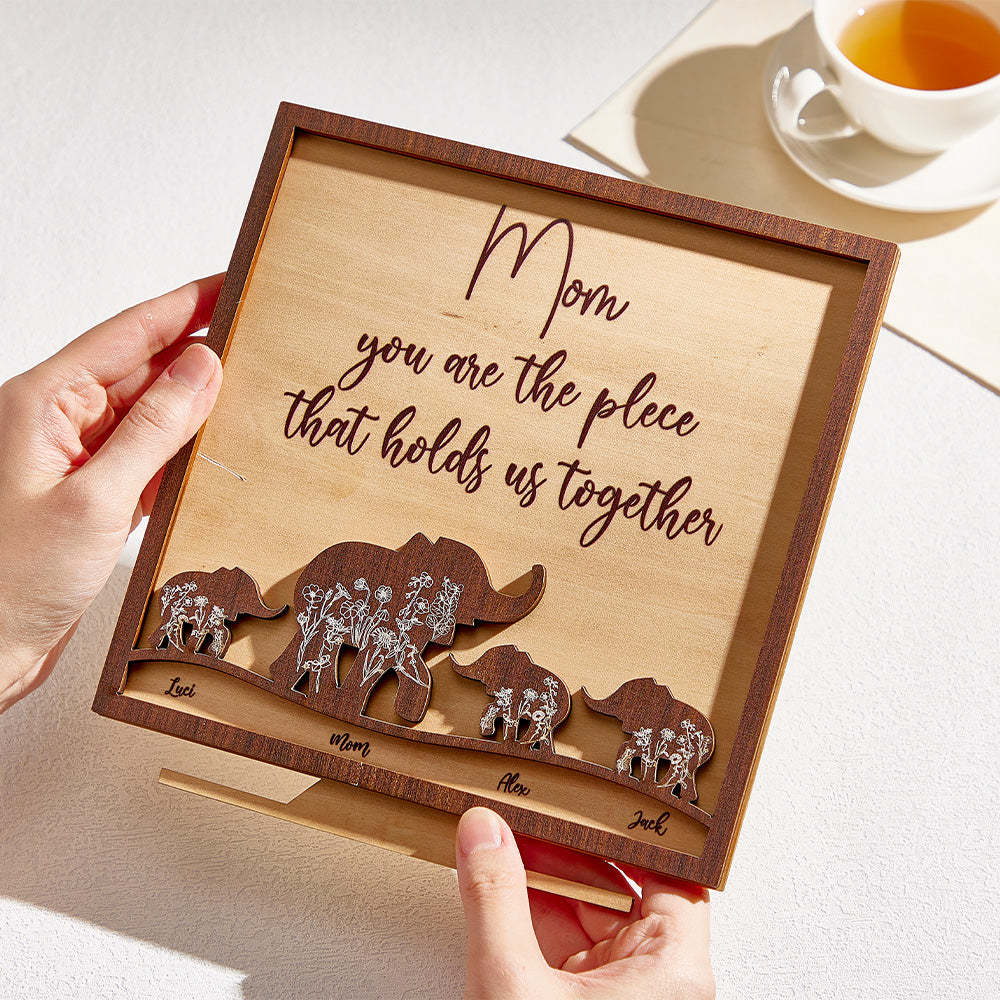 Custom Mama and Baby Elephants Wooden Sign Personalized Wooden Home Decorations Motther's Day Gift -