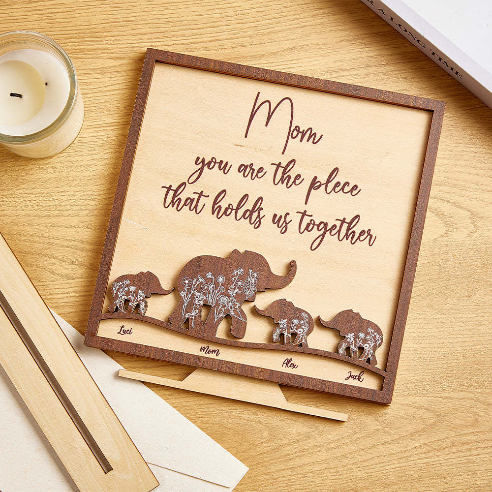 Custom Mama and Baby Elephants Wooden Sign Personalized Wooden Home Decorations Motther's Day Gift -