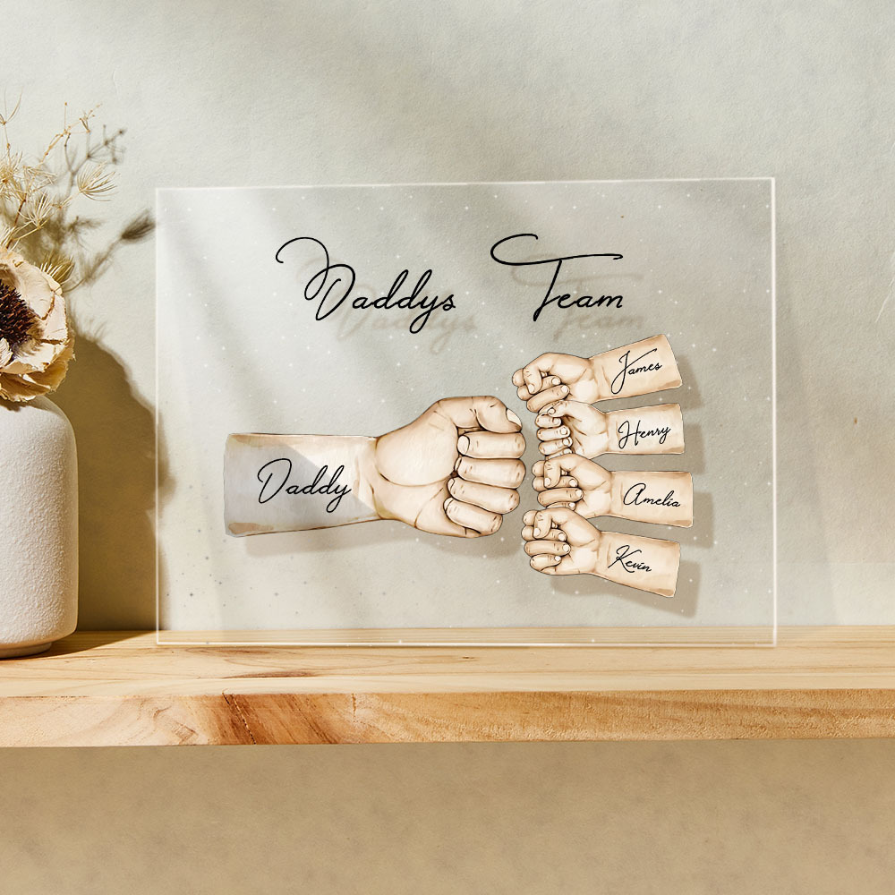 Custom Plaque Personalized Daddy's Team Fist Bump Father's Day Gift