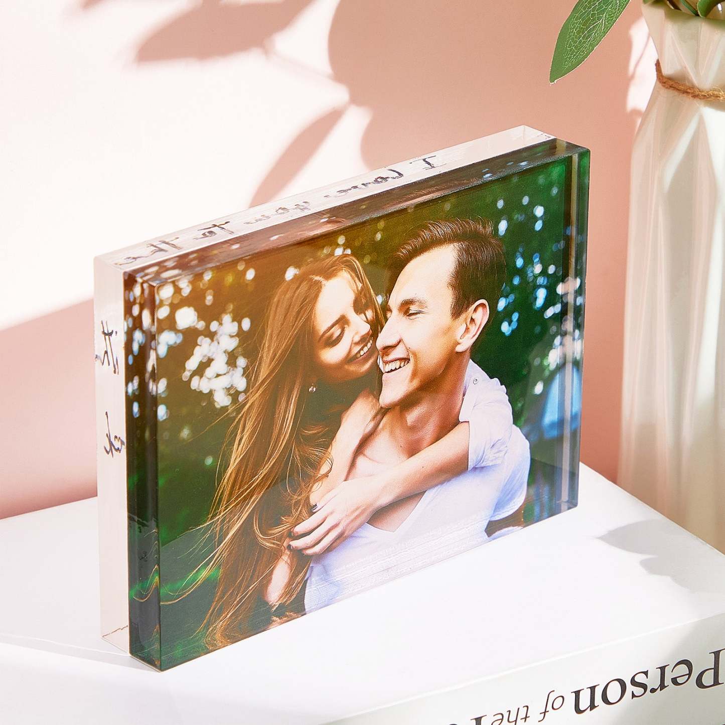 Custom Photo Acrylic Crystal Block with Personalized Text Gift for Couples Valentine's Gift -
