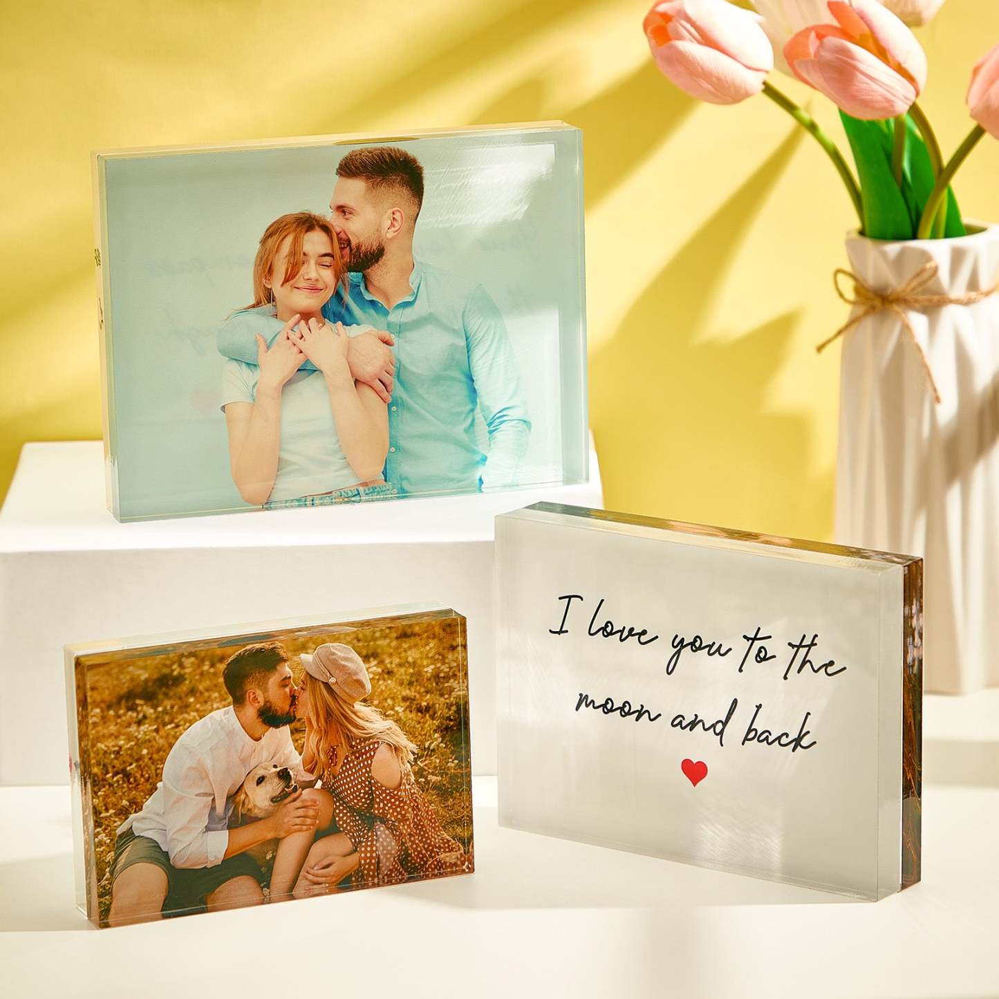 Custom Photo Acrylic Crystal Block with Personalized Text Gift for Couples Valentine's Gift -