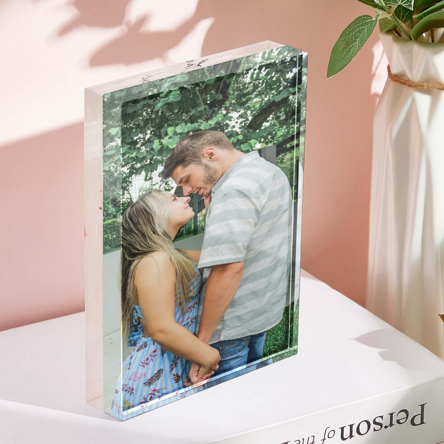 Custom Photo Acrylic Crystal Block with Personalized Text Gift for Couples Valentine's Gift -