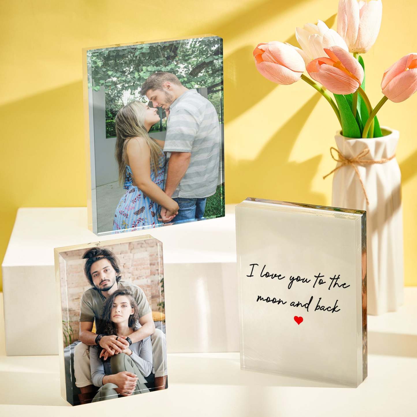 Custom Photo Acrylic Crystal Block with Personalized Text Gift for Couples Valentine's Gift -