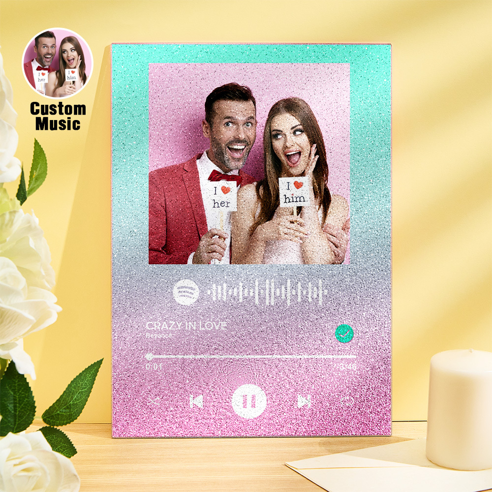Custom Photo Glittering Gradient Color Acrylic Spotify Plaque Ornament Gift for Couple Anniversary Gif