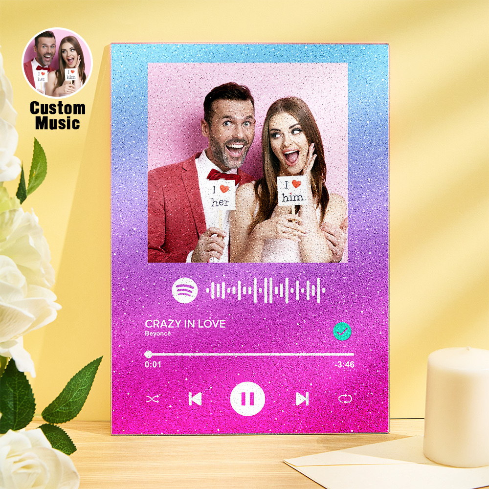 Custom Photo Glittering Gradient Color Acrylic Spotify Plaque Ornament Gift for Couple Anniversary Gif