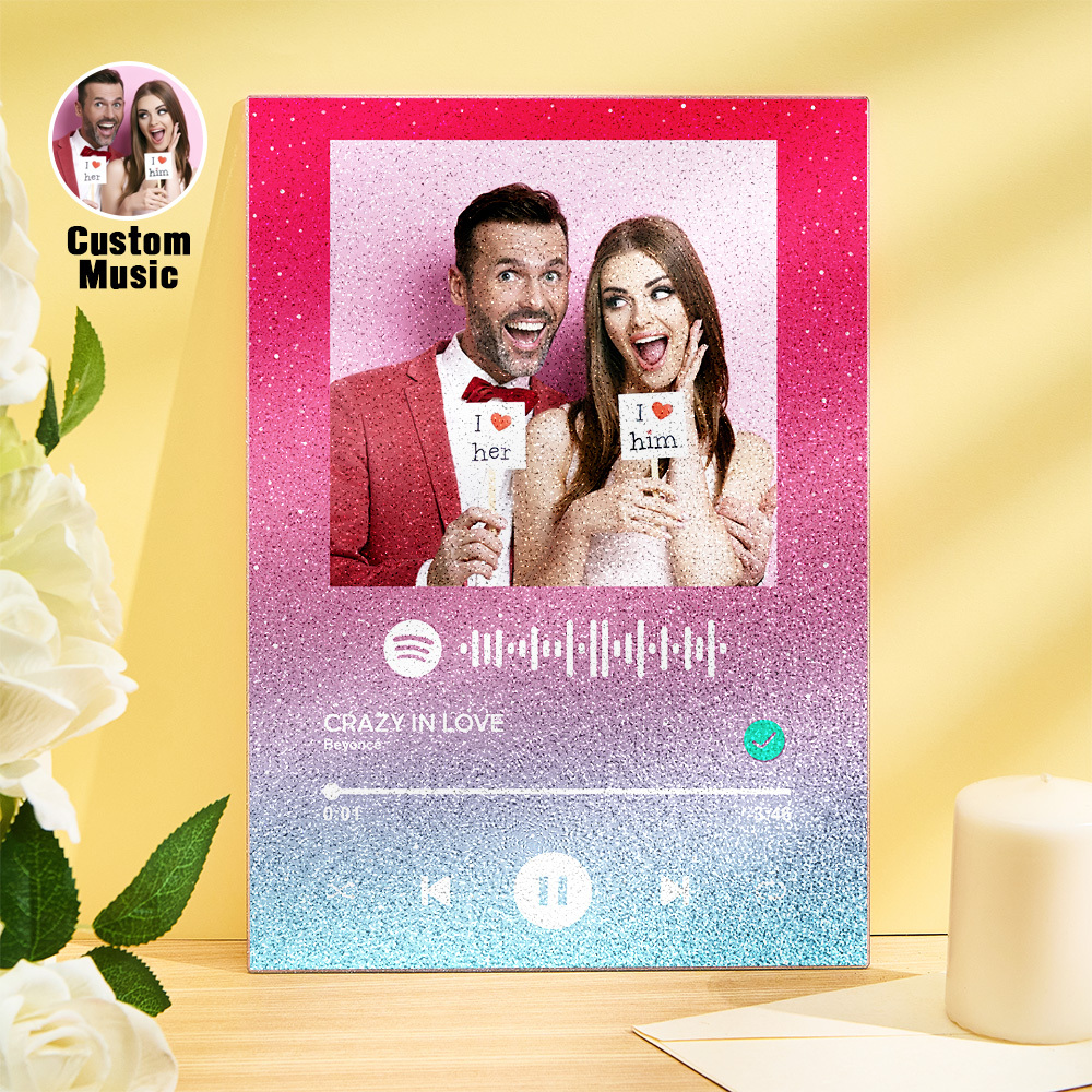 Custom Photo Glittering Gradient Color Acrylic Spotify Plaque Ornament Gift for Couple Anniversary Gif