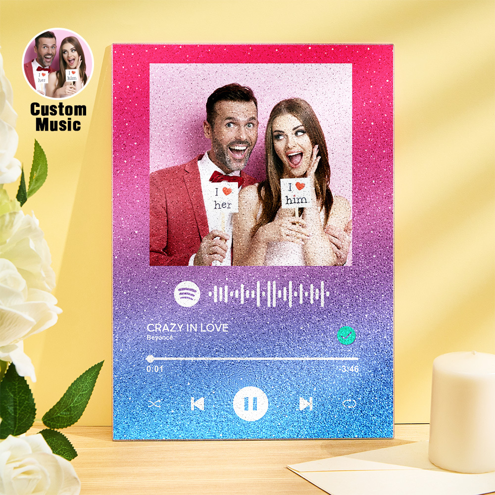 Custom Photo Glittering Gradient Color Acrylic Spotify Plaque Ornament Gift for Couple Anniversary Gif