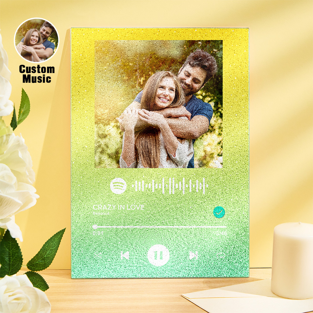 Custom Photo Glittering Gradient Color Acrylic Spotify Plaque Ornament Gift for Couple Anniversary Gif