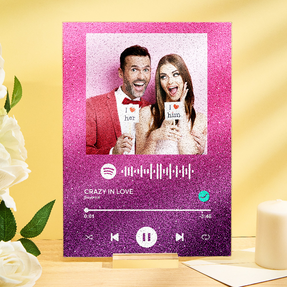 Custom Photo Glittering Gradient Color Acrylic Spotify Plaque Ornament Gift for Couple Anniversary Gif