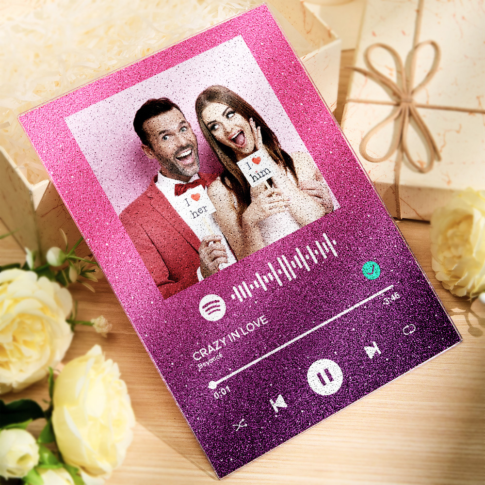 Custom Photo Glittering Gradient Color Acrylic Spotify Plaque Ornament Gift for Couple Anniversary Gif