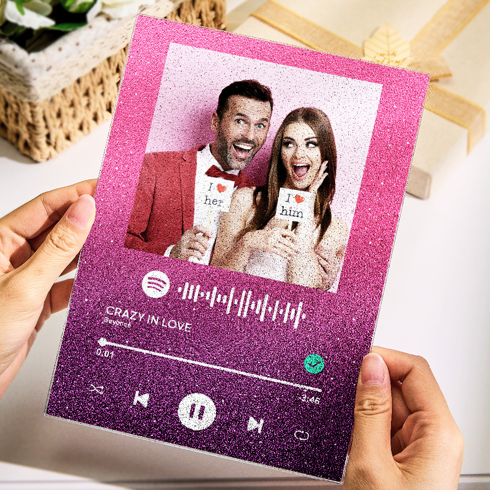 Custom Photo Glittering Gradient Color Acrylic Spotify Plaque Ornament Gift for Couple Anniversary Gif