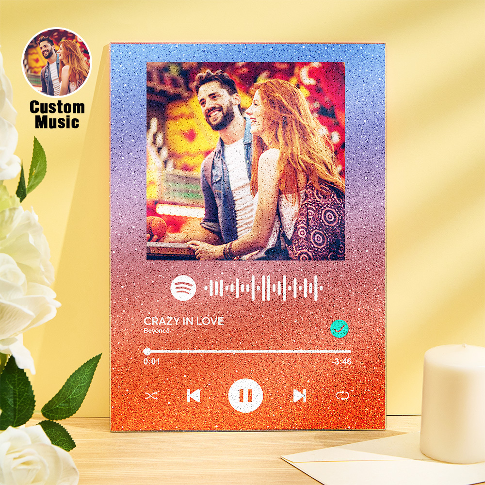 Custom Photo Glittering Gradient Color Acrylic Spotify Plaque Ornament Gift for Couple Anniversary Gif